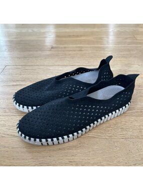 Ilse Jacobsen Hornbaek Tulip Black Perforated Leather Casual Flat Shoes Size 38